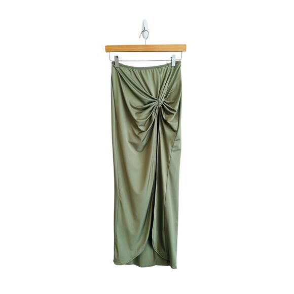 Superdown Marie Midi High Slit Mini Skirt Olive Green Stretchy Size Small - Picture 5 of 11